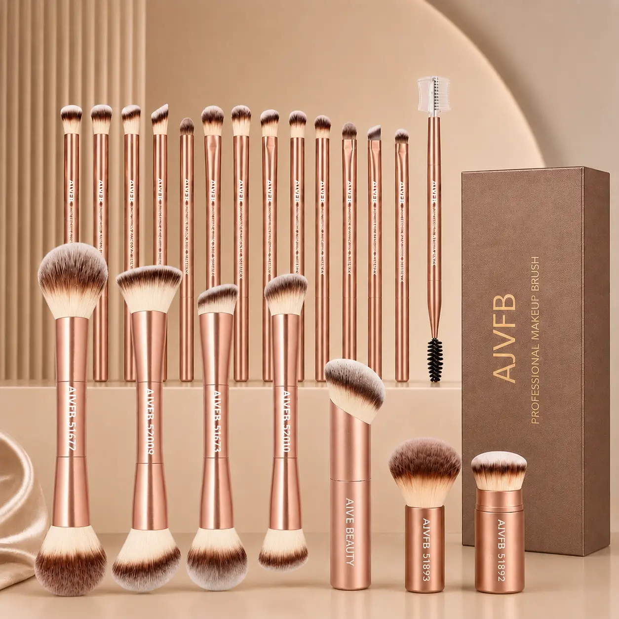 21-Piece Makeup Brushes Set with Soft Nylon Bristles, Double-Ended Beauty Tools for Foundation, Blending & Eyeshadow - Rose Gold, with Gift Box, Beauty Tools Kit, Contour Face Brush
