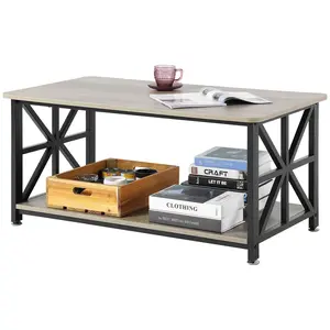 fathersdaygift VEVOR 40 Farmhouse Coffee Table, Rectangle Coffee Table with Open Storage Compartment, Wooden Rustic Cocktail Table for Living Room, Bedroom, Apartment, Studio, Brown Black