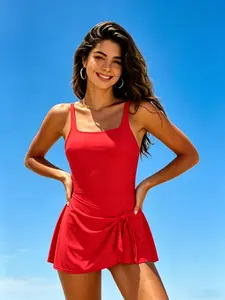 Women's Plain Slimming One-Piece Swimsuit, New Style Backless Design, Comfortable Beachwear Swimwear