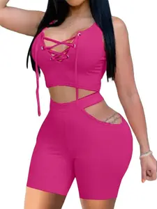 Magenta 2 Piece Short Set with Pink Top and Matching Shorts in magenta - Clothes Basic Sleeveless