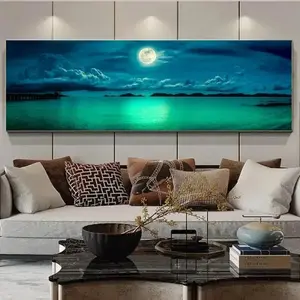 DIY Diamond Arts Colorful Painting Kit, Moon & Sea Pattern Diamond Arts Colorful Painting, Wall Art Decor for Home Living Room Bedroom