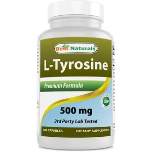 Best Naturals L-Tyrosine 500 mg 180 Capsules Premium Formula 3rd Party Lab Tested Non-GMO Gluten-Free Dietary Supplement