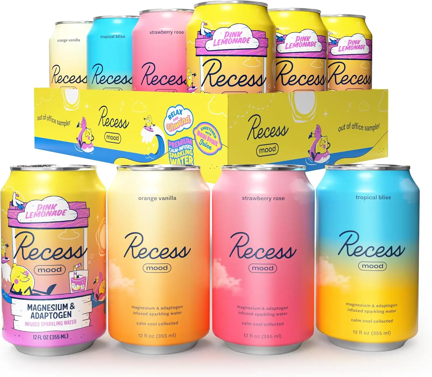 Recess Mood Calm Drink Out of Office Variety Pack, 12 Pack | Functional Beverage Mix Variety with Relaxing Flavors