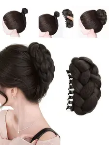 Realistic Synthetic Braided Bun Hair Claw for Rose Head and High Top Knot, Natural-Looking Faux Hair Updo Tool for Easy Hairstyling