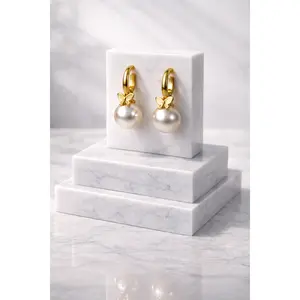 Gold & Pearl Drop Huggie Earrings