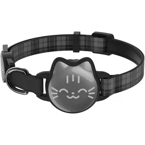 Waterproof AirTag collar for cats, detachable cat AirTag collar with luminous reflective fish pattern, lightweight kitten collar compatible with Apple AirTag, hidden GPS tracker holder, suitable for cats and kittens (9-13inch)
