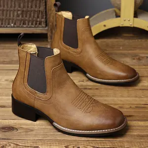 Men's Western Cowboy Boots, Chelsea Boots, Square Toe Design, Embroidery Decoration, Autumn and Winter Men's Daily Casual Wear, Suitable for Outdoor Activities, Equestrian, Closed Walking Shoes, Brown Boots, Black Boots  boots business  chelsea botas