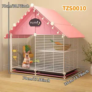 Large Indoor Rabbit Cage with Toilet, Home Use Villa Style Hamster Guinea Pig Habitat, Pet Supplies Empty Cage for Small Animals, Rabbit Playpen