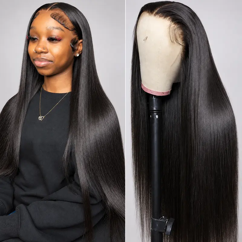 Bling Hair Bone Straight Human Hair Lace Front Wigs for Women, 13x6 & 13x4 Transparent Lace Options, 180% Density, Pre-Plucked Natural Hairline with Baby Hair, Natural Black, Can Be Dyed, Curled & Restyled, Straight Human Hair Wig Human Hair