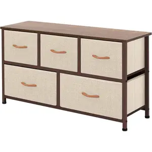 AZL1 Life Concept Extra Wide Dresser Storage Tower with Sturdy Steel Frame,5 Drawers of Easy-Pull Fabric Bins, Organizer Unit for Bedroom, Hallway, Entryway, Beige 22x39.37 inches