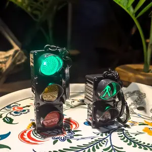 Two-Pack Mini Electronic Traffic Light Keychain Backpack Charm, Cute LED Flashing Pedestrian Light Keychain, Fun Accessory for Bags