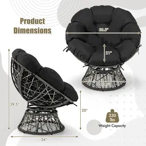 COSTWAY - PE Wicker Papasan Chair with Thick and Removable Cushion-Black