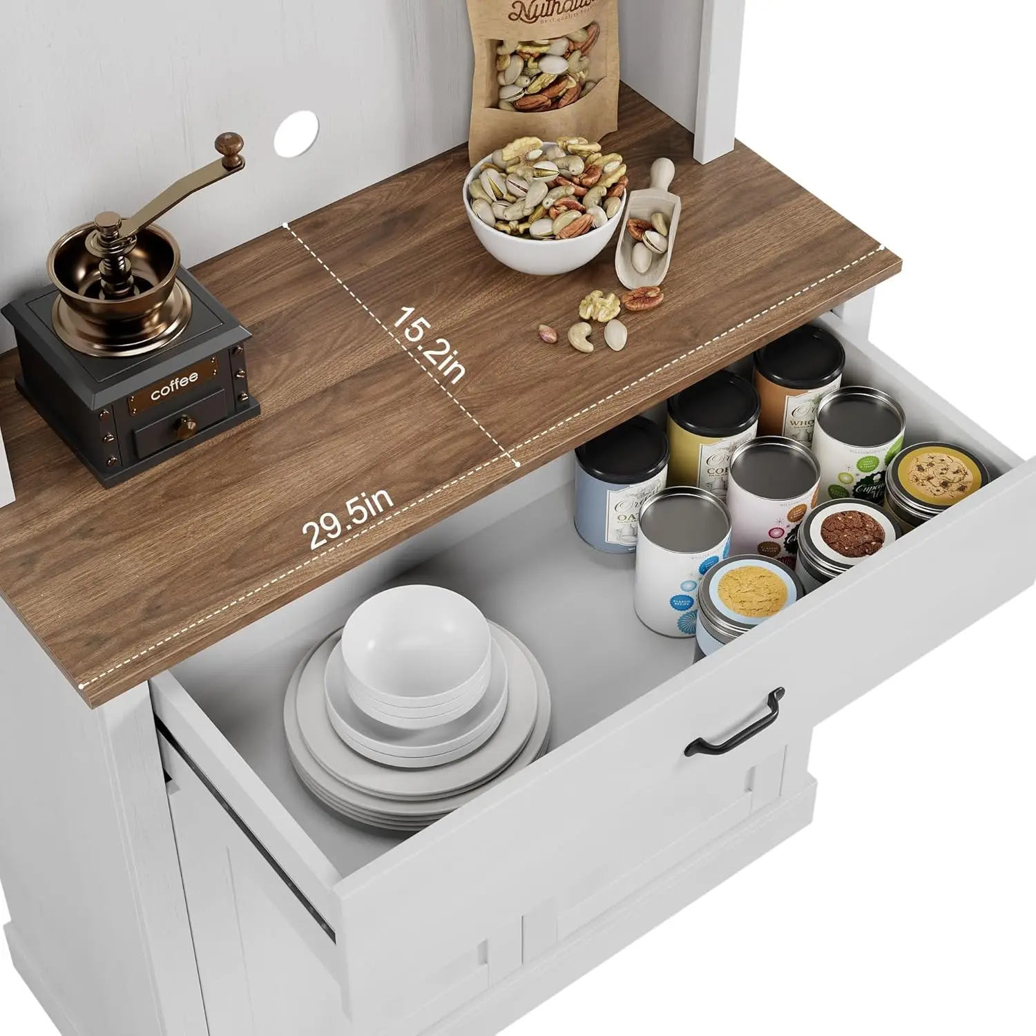 Kitchen Pantry Cabinet, 71 in Tall Kitchen Hutch Storage Pantry with Microwave Stand, Freestanding Buffet with Shelves and Glass Doors for Home Dining Room