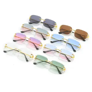 C Frameless Diamond-Cut Square Sunglasses For Women, Popular On Instagram And In European And American Street Fashion Classic Retro Sunglasses UV Protection Driving Glasses With box
