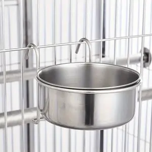 A non-spillable stainless steel hanging dog bowl with gripper, hanging dog cage feeding basin to protect the neck