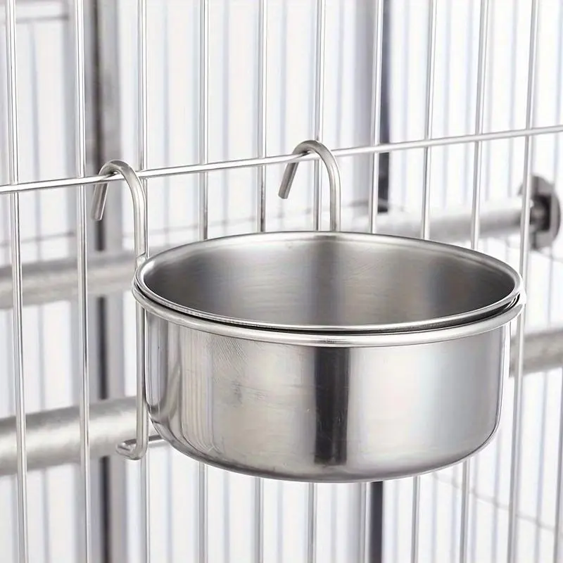 A non-spillable stainless steel hanging dog bowl with gripper, hanging dog cage feeding basin to protect the neck, Stainless Steel Bowls