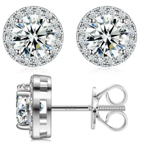 S925 Halo VVS Round Cut Synthetic Moissanite Stud Earrings Screw Back Halo Synthetic Moissanite Earrings Jewelry Perfect Birthday Gift Men's Women's Silver Studs Gold Studs Wedding Set E103 summerwins[D1 E103 ] Circle Shape Earrings Shining Earrings