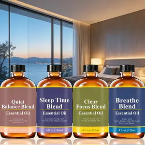 120ml/ 4oz Essential Oil Blend: Breathe, Sleep Time, Clear Focus, Quiet Balance Essential Oil for Humidifiers, Diffusers, Candle, Perfume Spray, Soap Making, Flavored Air | Yoga, Sleep, Meditation