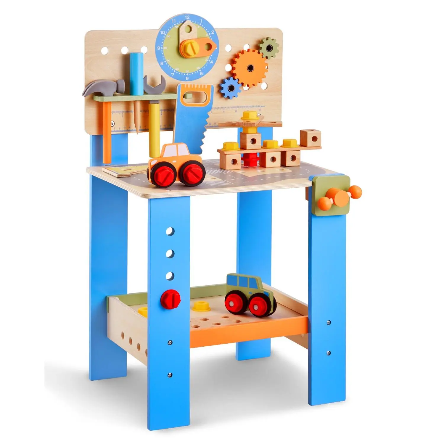 VEVOR Kids Workbench, 62 pcs, Wooden Tool Bench for Kids 3 Years and Up, Toddler Toy Workbench with Realistic Tools, Building Toy Set Creative Educational Construction Toy for Boys Girls
