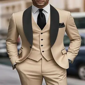 MinghuohShop Men's 3pcs suit, plain color green fruit collar suit with jacket and formal trousers, suitable for business gatherings, graduation ceremonies, weddings and parties