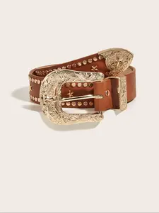 Women's Vintage Star Decor Rivet Western Belt, Fashion Synthetic Leather Belt for Jeans Dress, Street Trendy All-match Accessories for Daily Life
