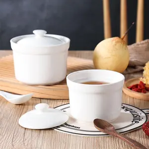 Ceramic Soup Bowl, Chinese Style Stew Bowl with Lid, Heat Resistant Soup Pot, Kitchenware for Home Use, Household Kitchen Products