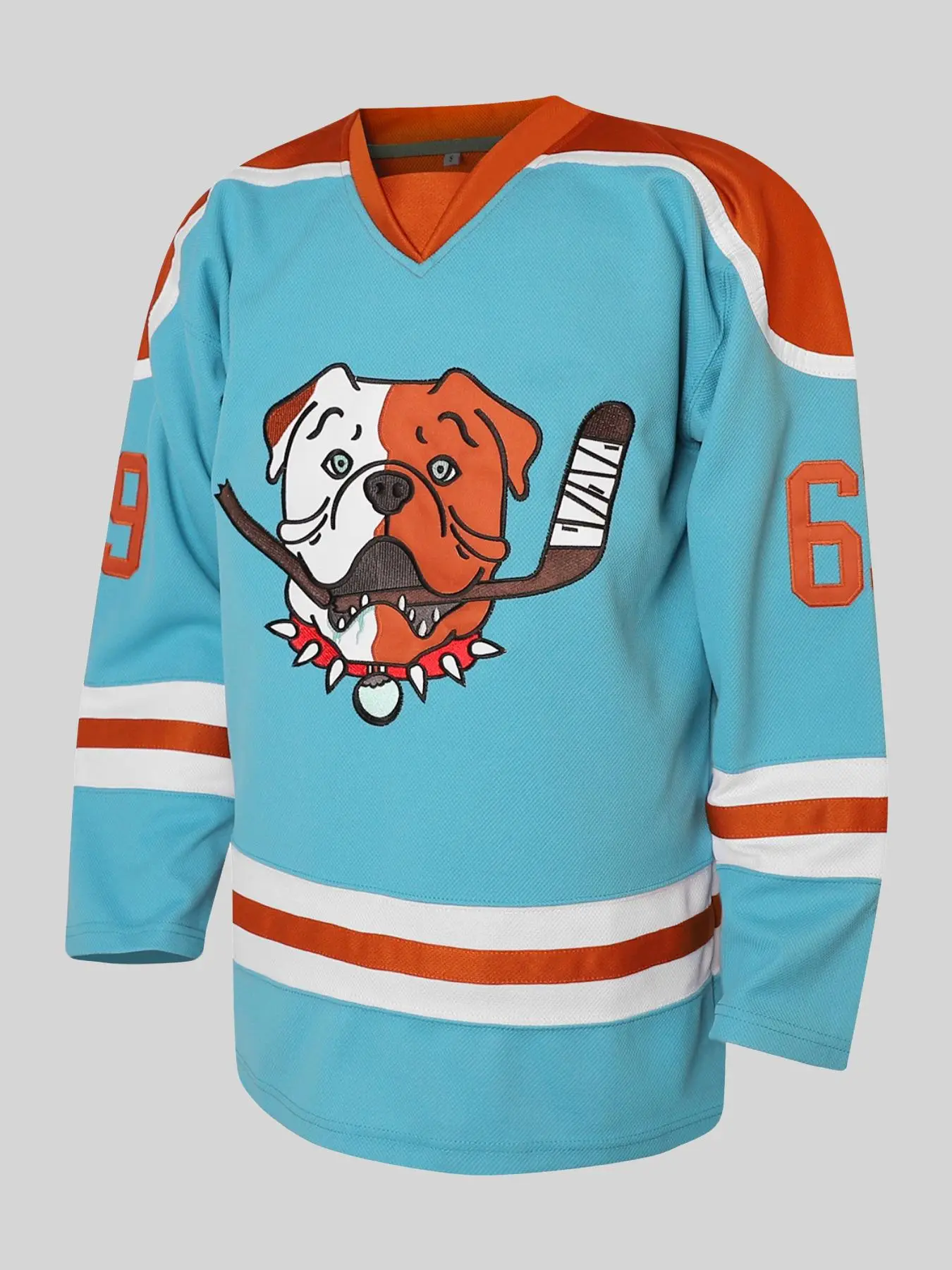 Men's Letter & Dog Embroidery Jersey, Athleisure Style Vintage Long Sleeve V Neck Hockey Ball Uniform, Casual Sportswear for Men, Jersey Tops, Gym Clo