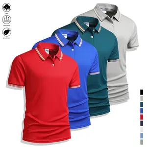 Men’s Short-Sleeve Polo Shirt, 4-Pack — Color-Blocked Collar, Fashionable Business Casual Style, Ribbed Collar + Cuff Trim, Workwear/Casual Wear for Daily Use, Summer Solid-Color Polo