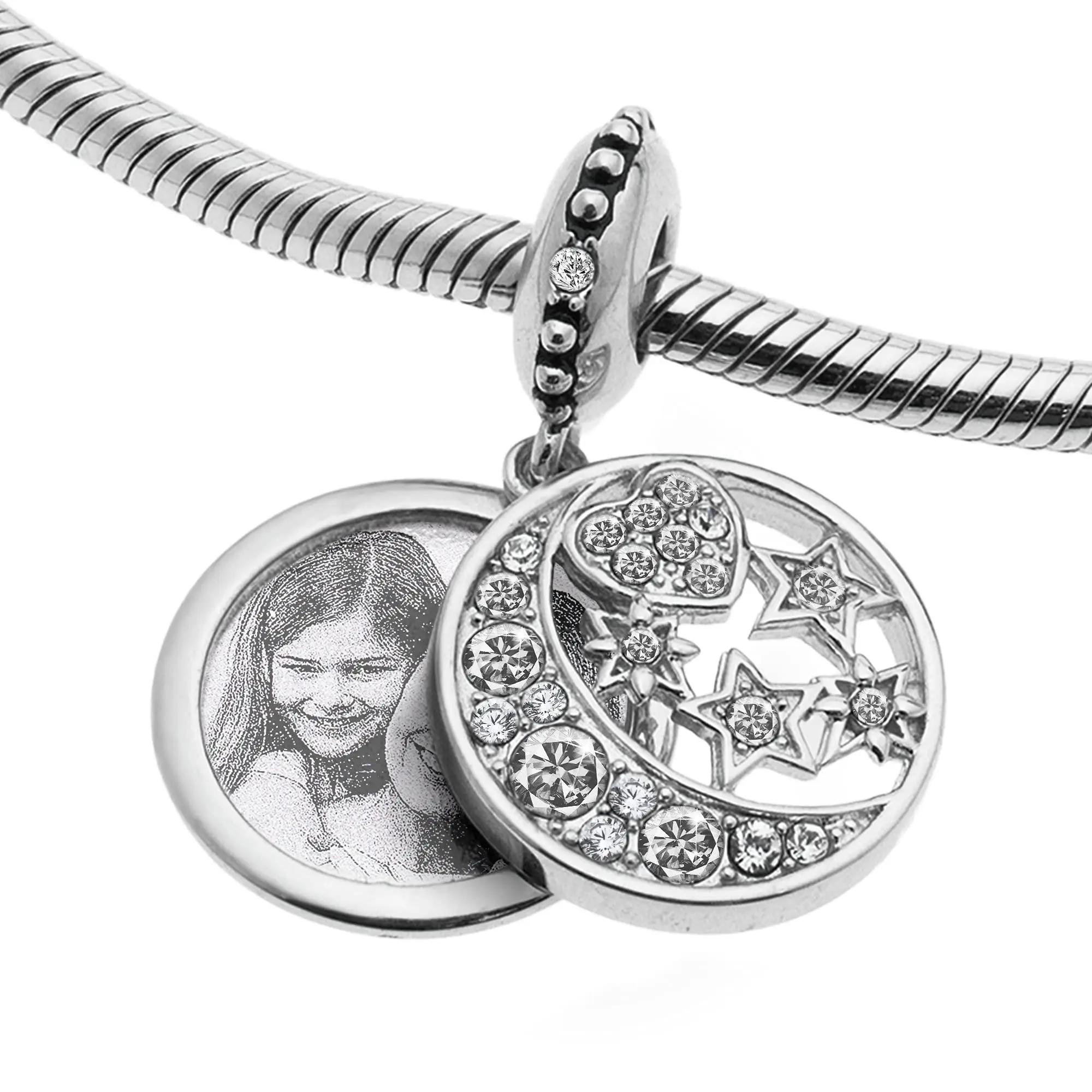 Queenberry Custom Photo Charm with Picture Personalized Text Coin Family Bead Gift f/Mother Girlfriend Wife Mother's Day Gift