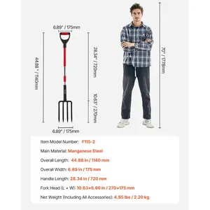 VEVOR Garden Fork, 4-Tine Gardening Pitchfork with Fiberglass Handle, 45 in Heavy Duty Digging Fork with Y Grip, Forged Steel Spading Fork for Hay Potato Composting Transplanting Aeration