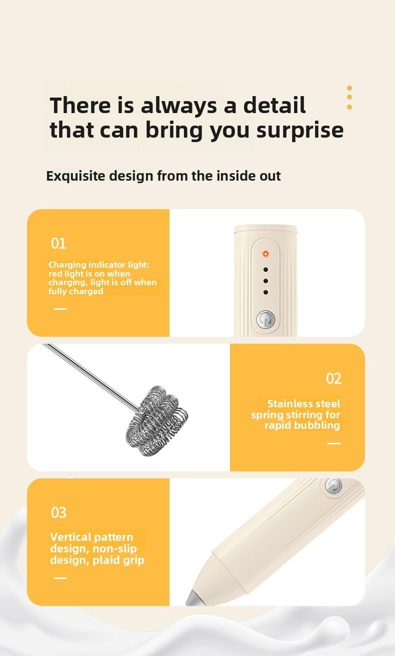 Electric Milk Frother Handheld with 3-Speed Adjustable Whisk, Fast Frothing Coffee Tools, Portable Wireless Foam Maker for Hot & Cold Drinks