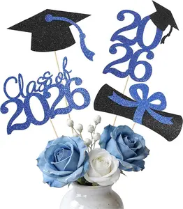 Class of 2026 Graduation Decorations – 16PCS Graduation Centerpiece Sticks, Grad Cap Table Toppers for High School College Graduation Party Table Decor