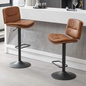 FIRAVOE Swivel Bar Stools Set , Double-Layer Upholstered Counter Height Bar Stools with Back, Adjustable Bar Stool 25-33IN, Faux Leather Upholstered Bar Chair for Bar, Kitchen, Dining Room