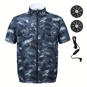 Camo Print Half Sleeve Jacket with   Fans, 1pc Summer Cooling Fan Jacket, Outdoor Work Jacket for Fishing, Hiking, Camping
