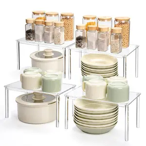 Acrylic Cabinet Organizer, Set of 4 Spice Rack Organizer for Cabinet, Desk Countertop Shelf Organizer, Pantry Kitchen Storage and Organization, Stackable Shelves House Essentials for Gift