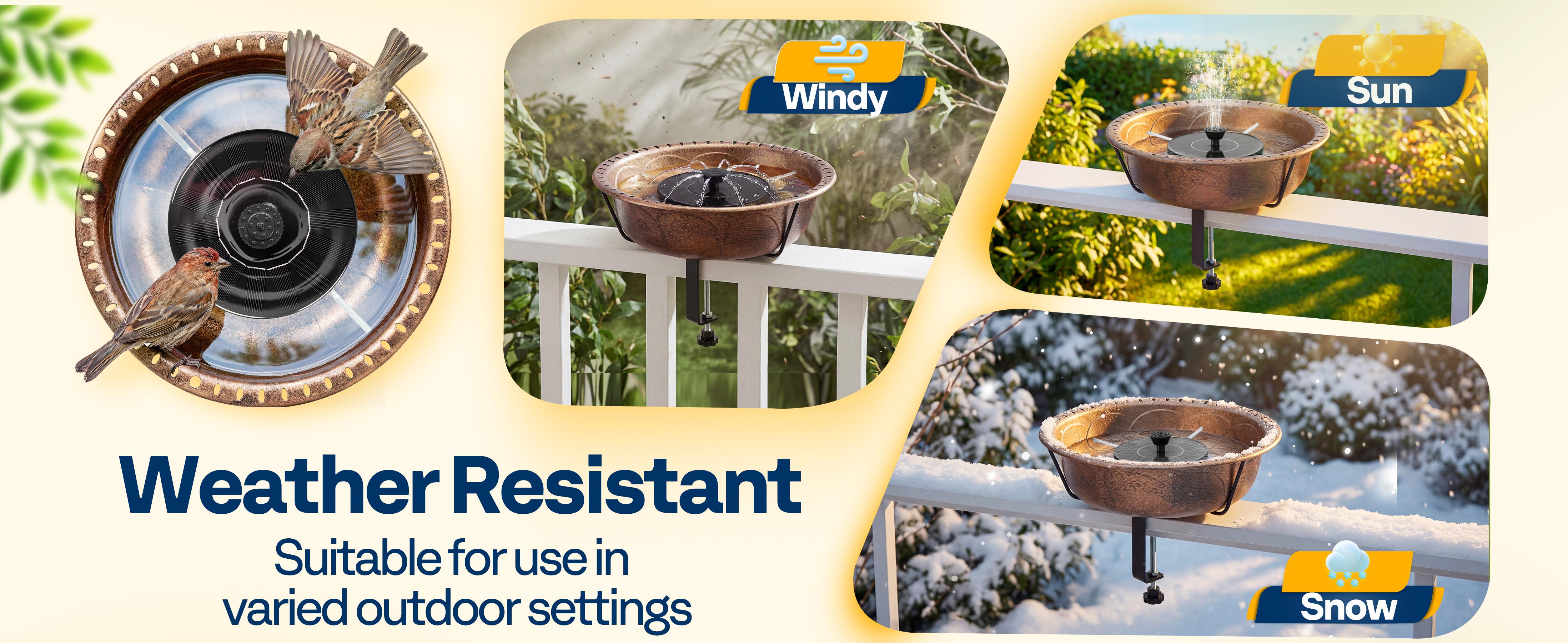 VIVOHOME Deck Mounted Bird Bath with Solar Fountain, Outdoor ABS Birdbath Bowl with Adjustable Metal Clamp, Solar Powered Pump for Railing, Fence, Balcony, 1.45 Gallons