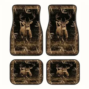 4pcs Universal Car Floor Mats with Forest Deer Pattern - Made of, Non-slip Backing, Easy to Clean, Car Interior Accessories, Suitable for Front and Rear Seats, Car Accessory