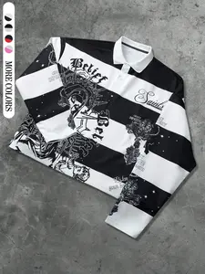 Men's Long Sweatshirt, Striped Cross Design, Casual Loose Fit, Spring Fall Outdoor Party, Trendy Streetwear