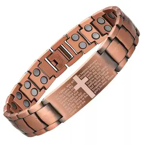 Red Copper Cross Bracelet, Men's 99.9% Magnetic Copper Bracelet with 3500 Gauss Magnet Adjustable Design Bible Cross Men's Health Gift Pure Copper Field Therapy Jewelry Magnetic Accessories Bracelet Energy