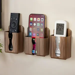 Simple Wood Grain Wall-Mounted Storage Box, No Drilling Wall Shelf, Universal Organizer for Remote Control and Phone, Space-Saving Design