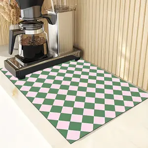 1 pc Checkerboard Pattern All Over Print Coffee Pad - Quick-drying, Multi-functional Kitchen and Dining Area Home Mat, Perfect for Espresso Machines and Valentine's Day Decoration, Coffee Bar Accessories