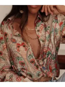 Women's All Over Print Blouse, Casual Boho Soft Long Sleeve Button Closure Top for Daily Wear, Ladies Clothes for All Seasons, Shirts