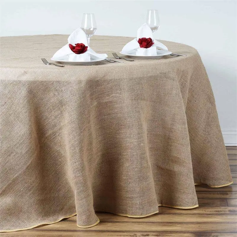 90in Natural Burlap Jute Round Tablecloth - Rustic Boho Chic Kitchen Linen for Decoration, Household Textile
