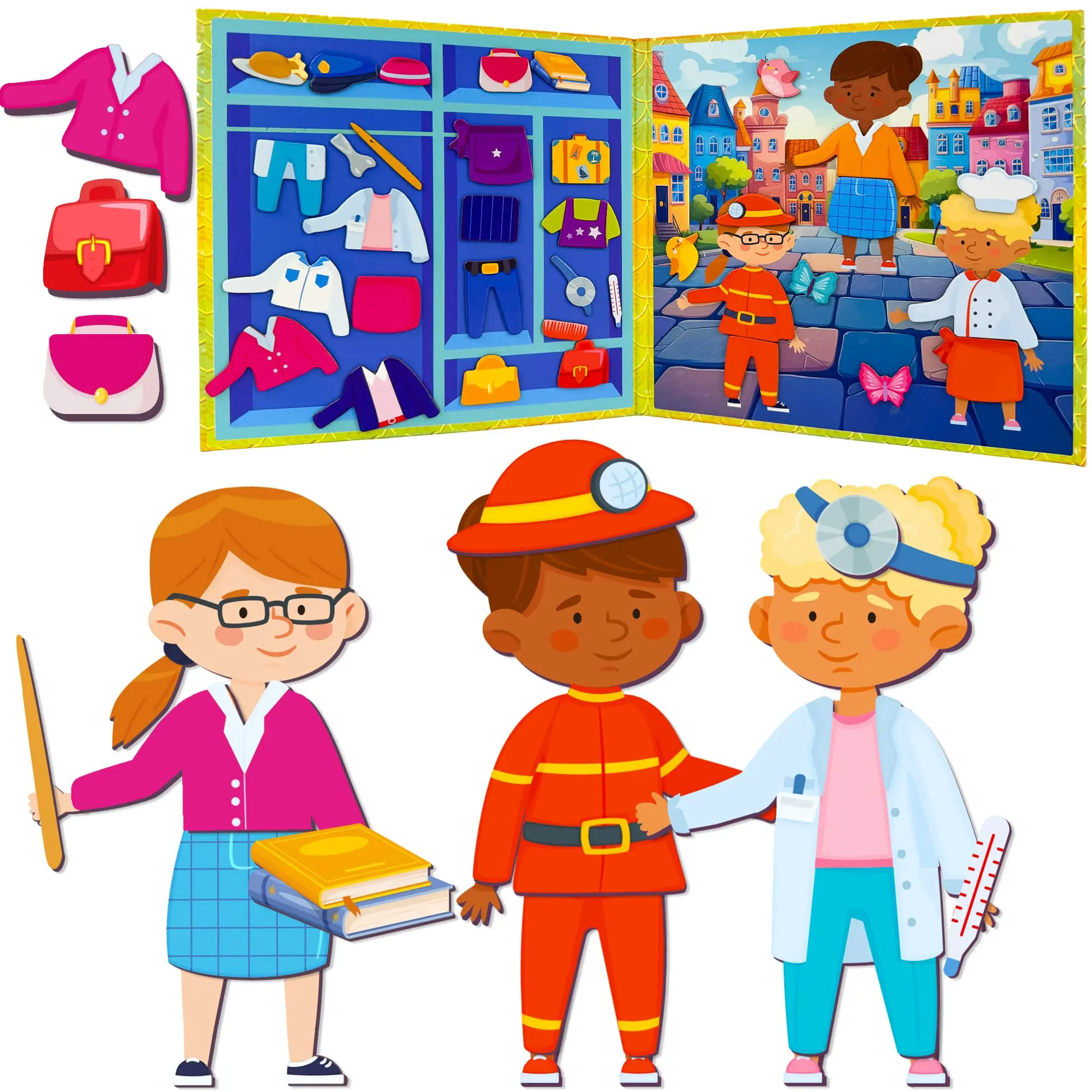 QUOKKA Magnetic Dress-Up Dolls for Kids with Professions 35 Magnetic Pieces - Creative Magnetic Play Set for Home or Travel