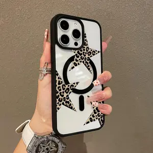 Trendy Magnetic Case Suitable for IPhone11/12/13/14/15/16/17promax Leopard Print Stars Pattern MagSafe Ready, Ultra Thin & Shockproof | Cute Pick for Girls