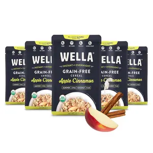 Wella Grain-Free Oatmeal Alternative, Gluten-Free Vegan Hot Cereal, High Protein Plant-Based Breakfast, Low Net Carbs, Apple Cinnamon, 5 Single-Serve Packets (1.6 oz)