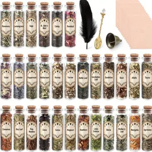 ￼ 43PCS Unique Gift Idea, Beginner Witchcraft Supplies Kit | 30 Bottled Organic Dried Herbs & 10 Parchment Papers | Complete Witch Set with Crystal Spoon Feather Bell for Pagan Altar Decor Spiritual Mothers Day Gift, All-In-One Kit, Bottled He,,summerwins