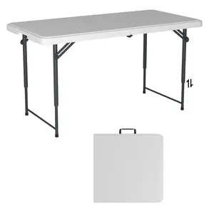 Folding Table,4ft Indoor Outdoor Heavy Duty Portable Folding Square Plastic Dining Table with Handle,Adjustable Height, Lock for Picnic, Party, Camping,No Assembly Required