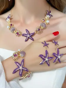 Starfish Shell Necklace Earrings Bracelet Set, Ocean Style Sweet Girl Jewelry, Essential for Cute Girls, Matching Jewelry Set, Fashion Accessory