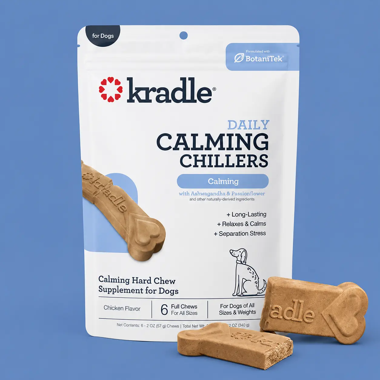 Kradle Daily Calming Chillers - Hard Chews for Dogs | Chicken Flavor